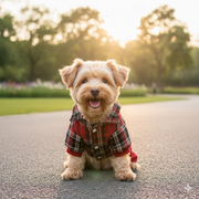 Red Plaid Hooded Dog Jumpsuit with Suspenders – Cozy Winter Outfit for Pets