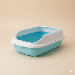 Semi-Enclosed Cat Blue Litter Box with Rim – Anti-Scatter Easy-Clean Kitty Toilet