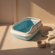 Semi-Enclosed Cat Blue Litter Box with Rim – Anti-Scatter Easy-Clean Kitty Toilet