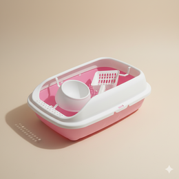 Cat Litter Box with Scoop & Bowl Holder – High-Sided Easy-Clean Design