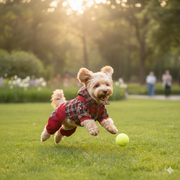 Red Plaid Hooded Dog Jumpsuit with Suspenders – Cozy Winter Outfit for Pets