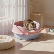 Round Cat Litter Box with High Rim – Anti-Scatter Easy-Access Design